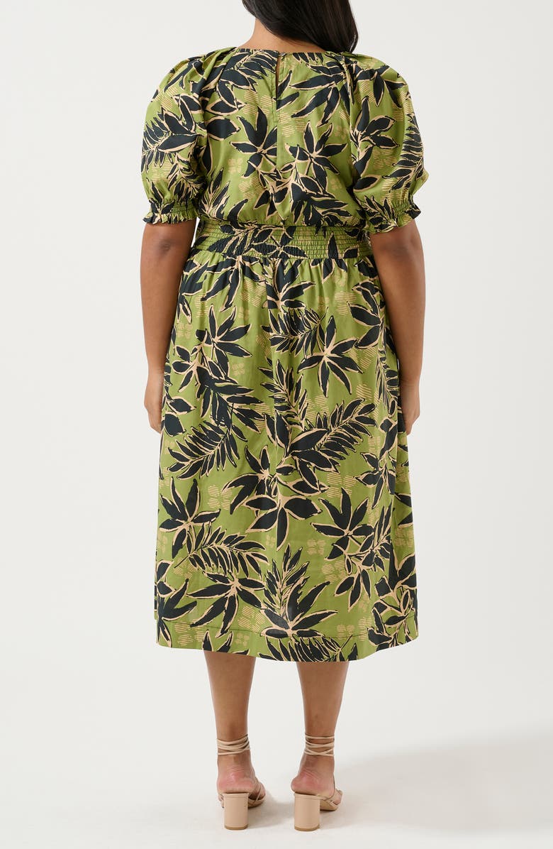 Estelle Wildleaf Print Puff Sleeve Midi Dress, Alternate, color, Green Print