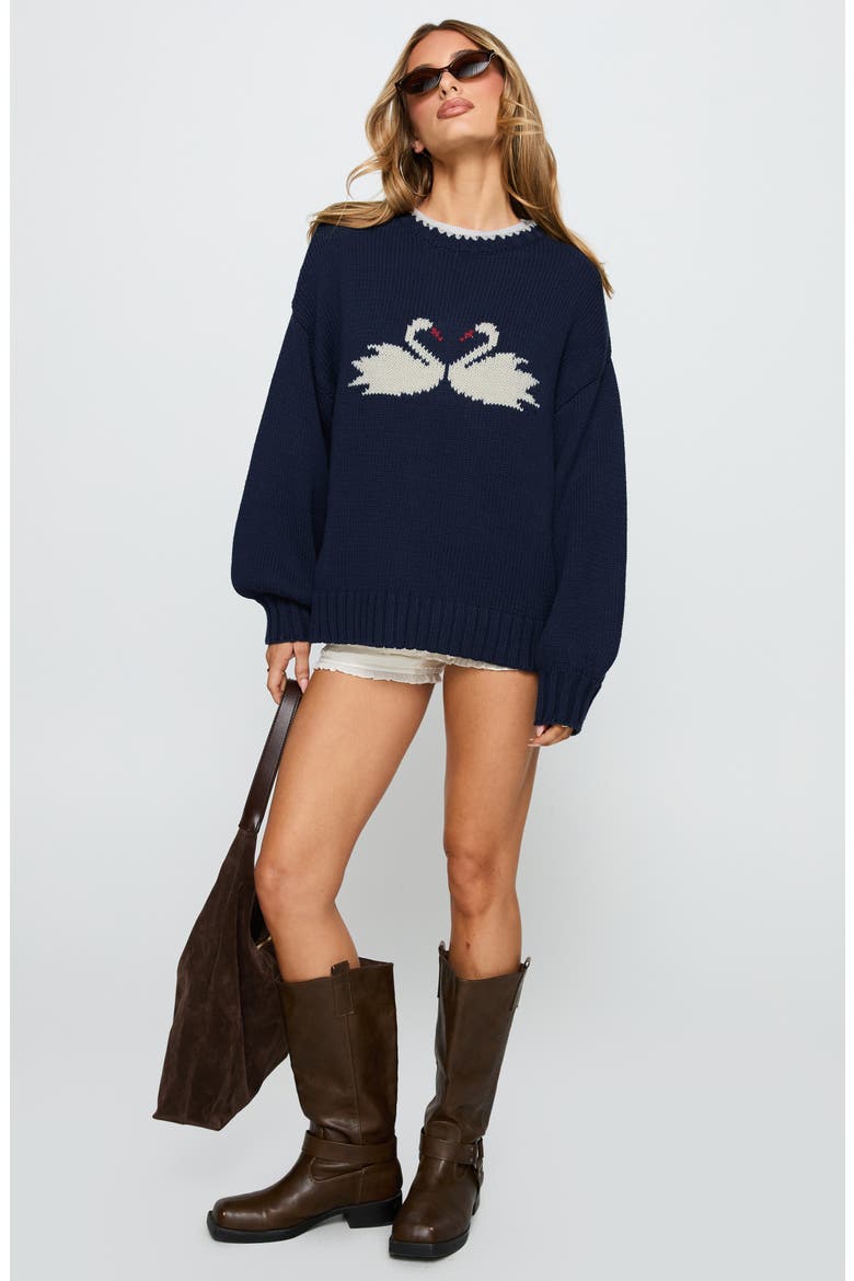 Swan Lake Love Oversize Sweater, Alternate, color, NAVY