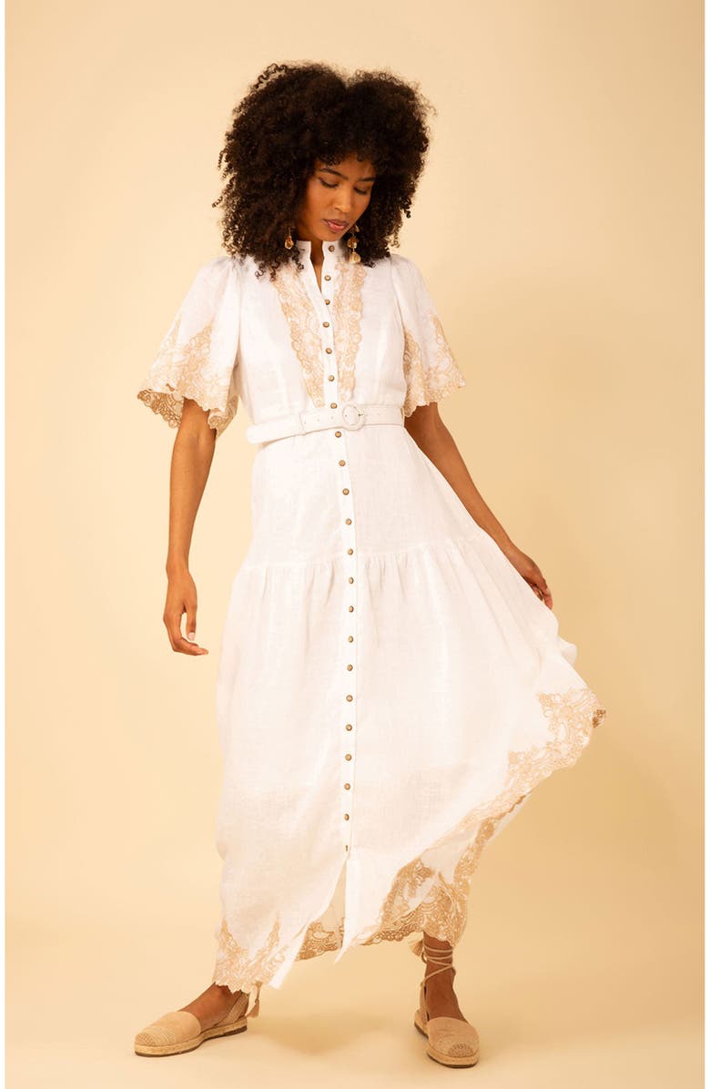 Hale Bob Haven Embroidered Linen Maxi Dress, Alternate, color, 