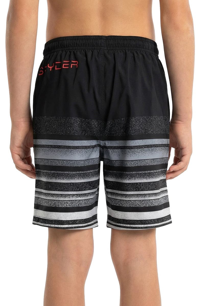 Spyder Kids' Stippled Stripe Volley Swim Trunks, Alternate, color, Caviar