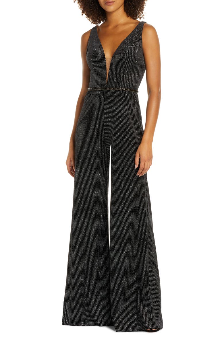 Mac Duggal Wide Leg Velvet Jumpsuit, Main, color, 