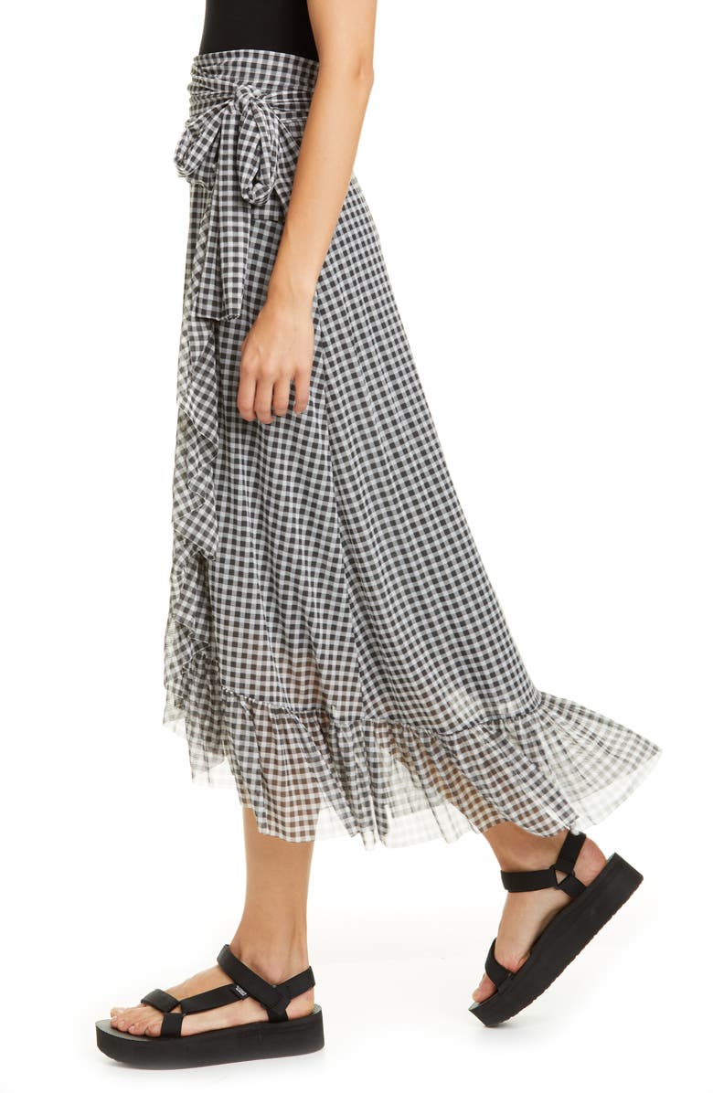 Ganni Gingham Print Mesh Midi Wrap Skirt, Alternate, color,