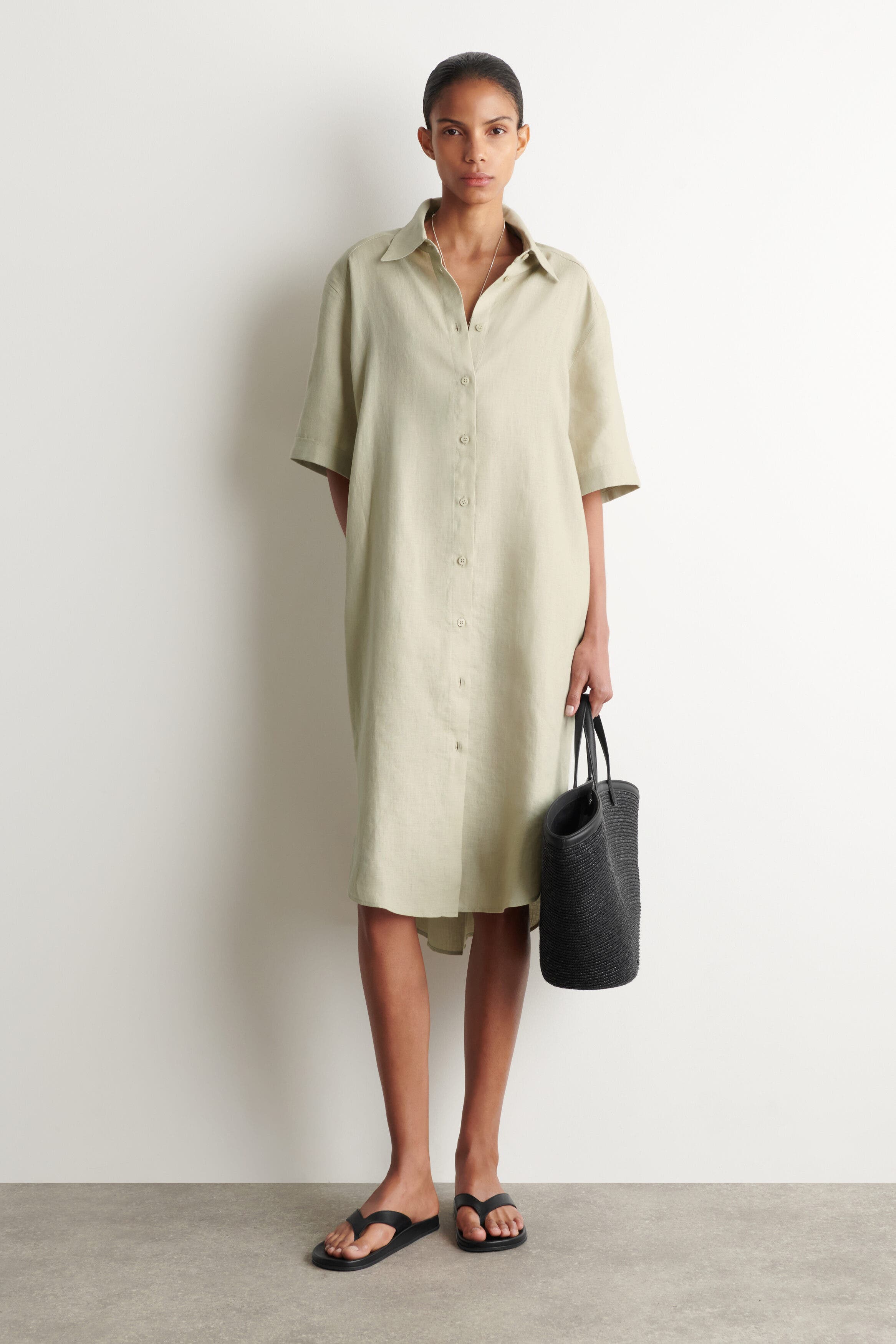 cos a-line short-sleeved shirt dress Linen (Women) side slip pockets Shell