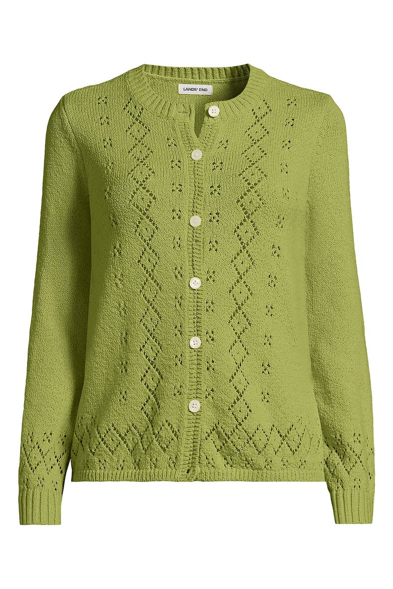 Pointelle Crew Neck Cardigan Sweater, Alternate, color, Bright Pistachio