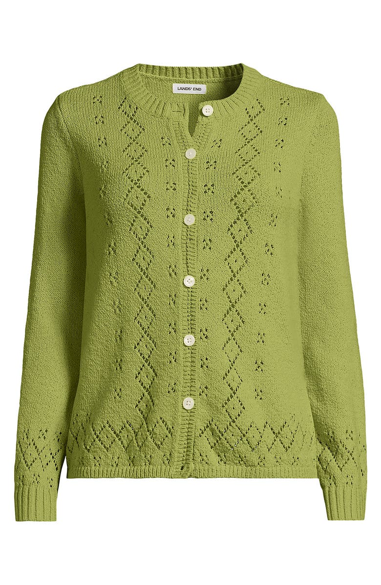 Lands' End Pointelle Crew Neck Cardigan Sweater, Alternate, color, Bright Pistachio