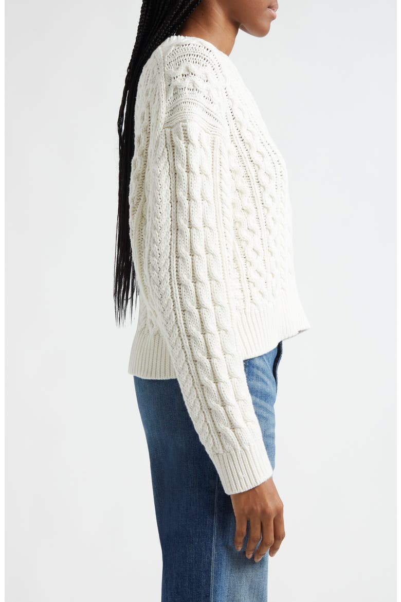 Rory Cable Cotton Crewneck Sweater, Alternate, color, IVORY