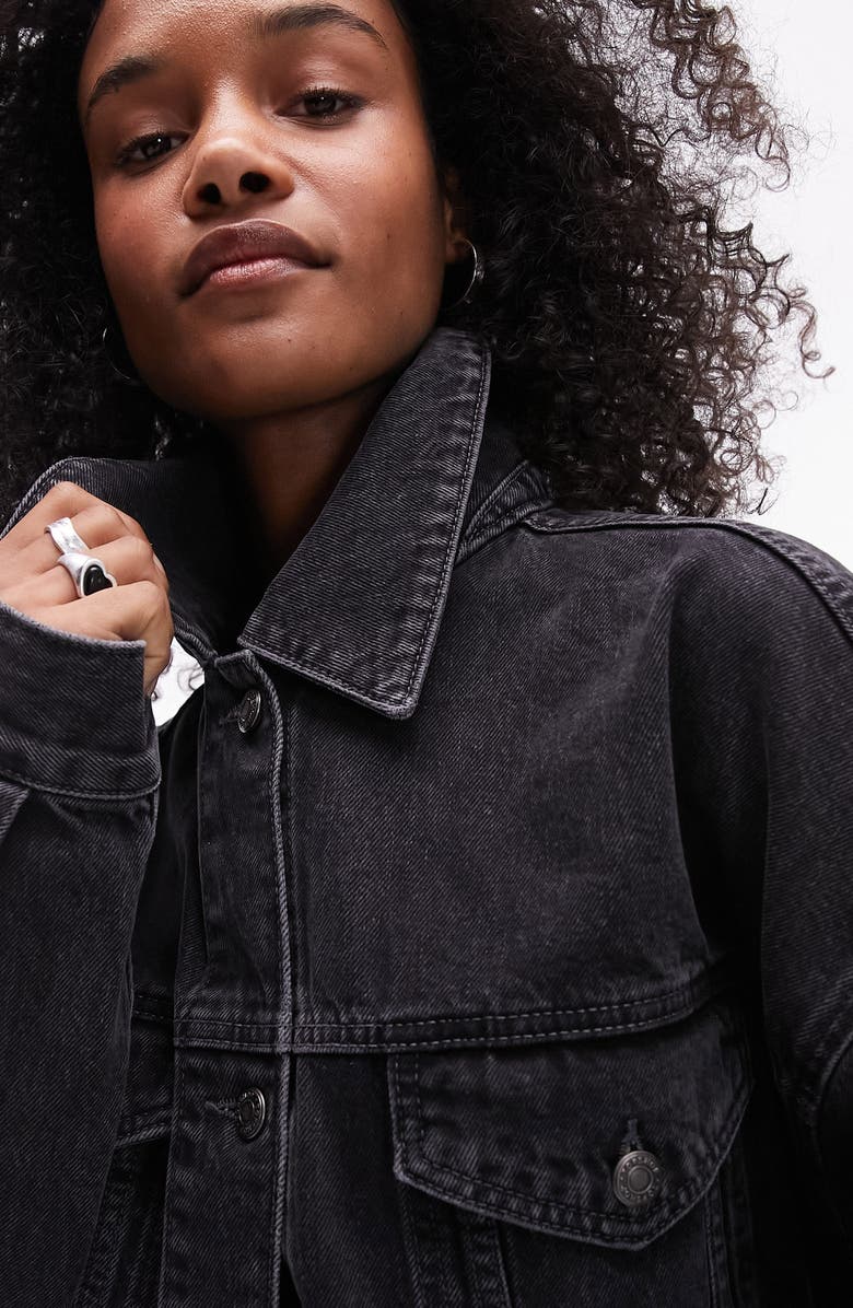 Topshop Balloon Denim Trucker Jacket, Alternate, color,