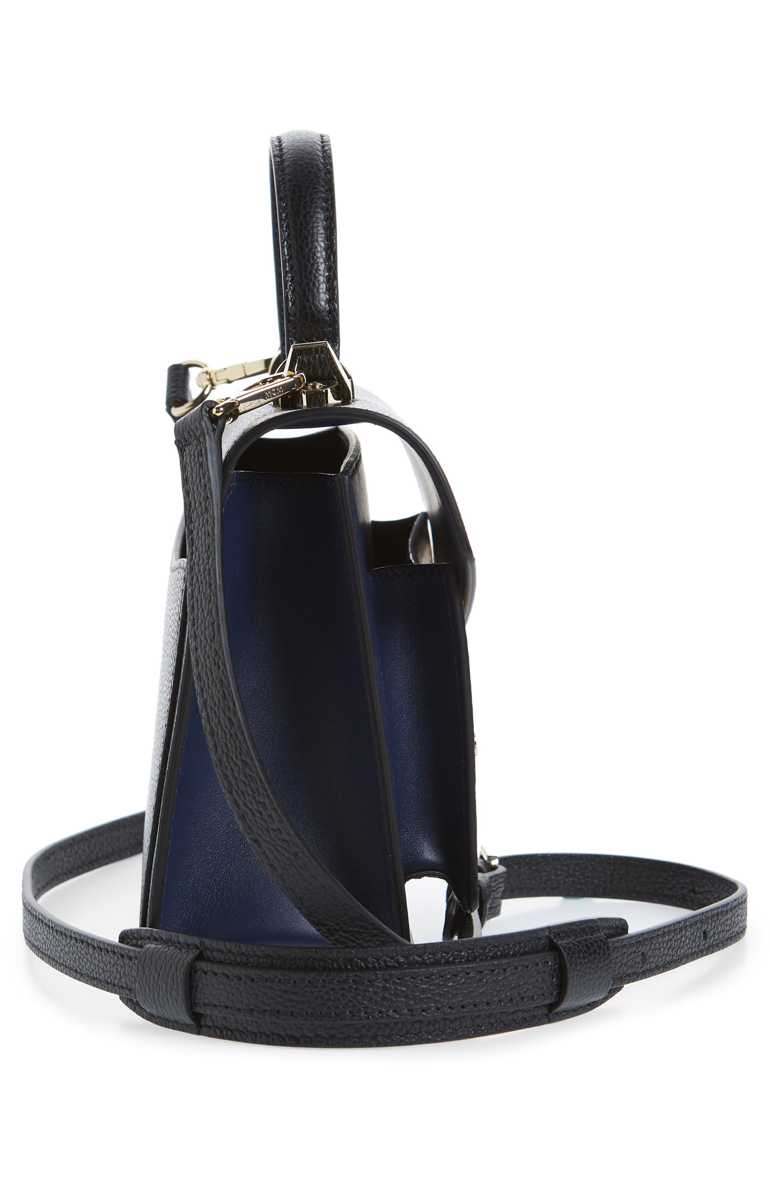 Patricia Visetos Coated Canvas & Leather Block Satchel, Alternate, color, COGNAC/ NAVY BLUE