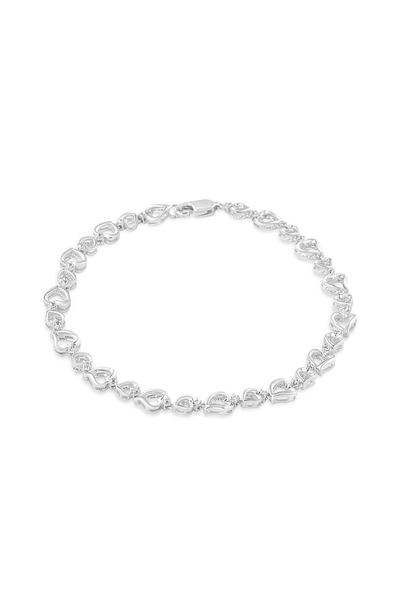 Haus of Brilliance Silver Prong Set Diamond Accent Alternating Heart Link Bracelet, Main, color, White