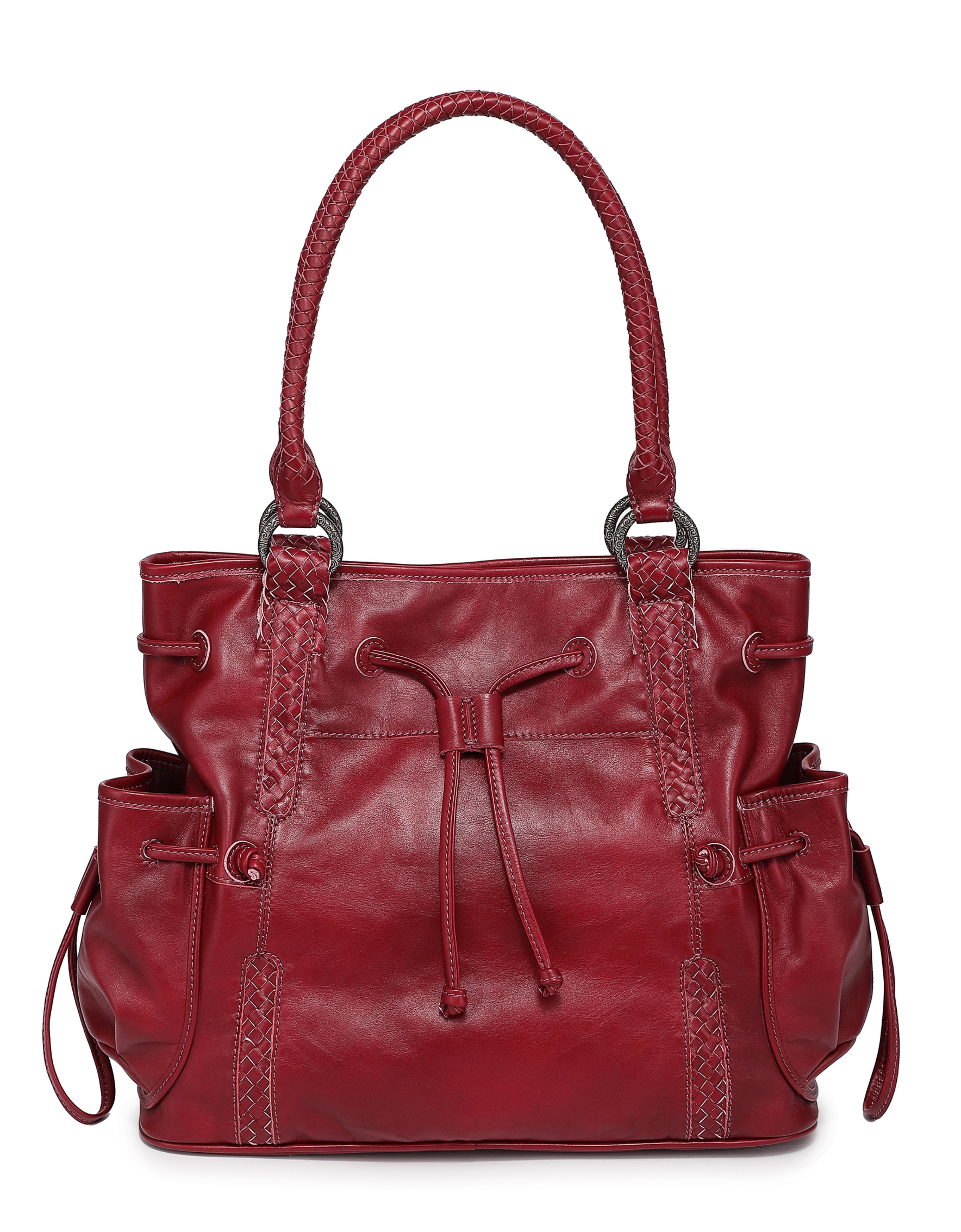 Brassia Genuine Leather Woven Utility Tote, Main, color, Burgundy