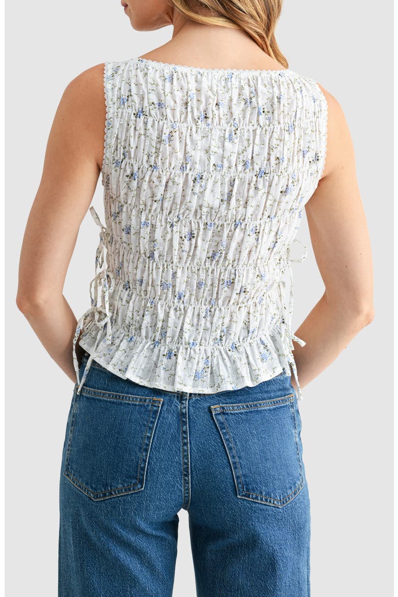 Floral Smocked Side Tie Cotton Tank, Alternate, color, BLUE DITSY