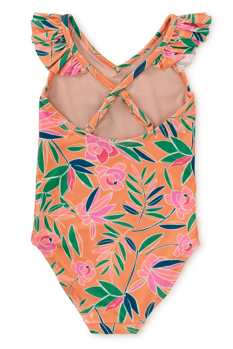 Ruffle One-Piece Swimsuit, Alternate, color, Tropical Gardenias
