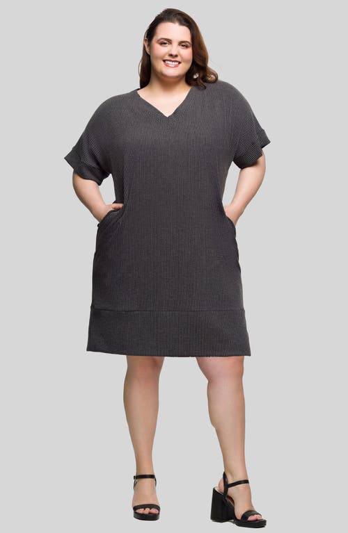 24seven Comfort Apparel Plus Size V-neck Loose Fit Short Sleeve Pocket T Shirt Dress In Black