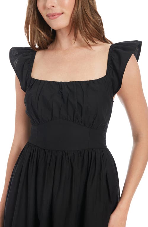 London Times Embroidered Flutter Sleeve Midi Dress In Black