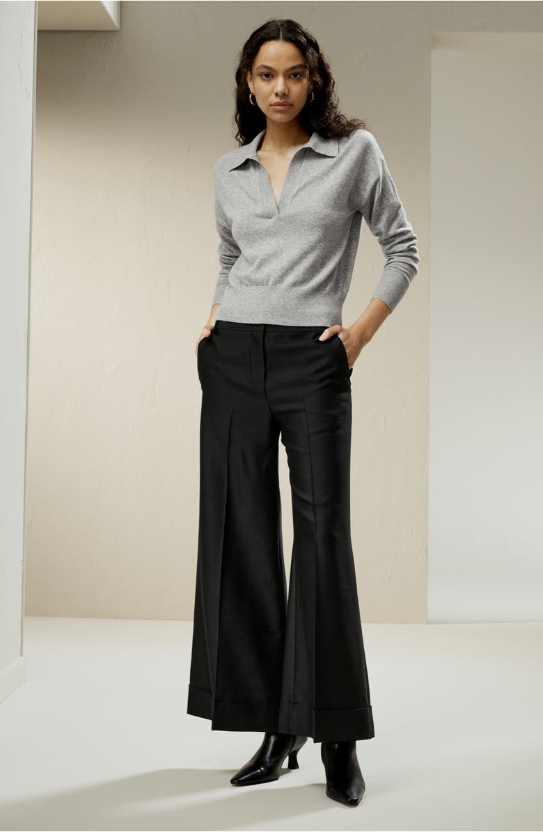 Lilysilk Women's V Neck Cashmere Polo Sweater, Alternate, color, Light Gray