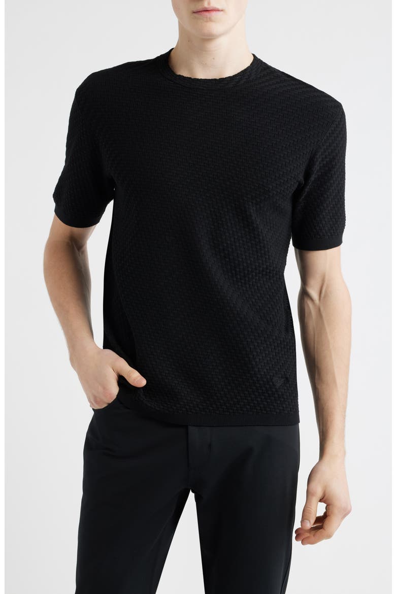 Short Sleeve Basket Stitch Sweater, Main, color, SOLID BLACK