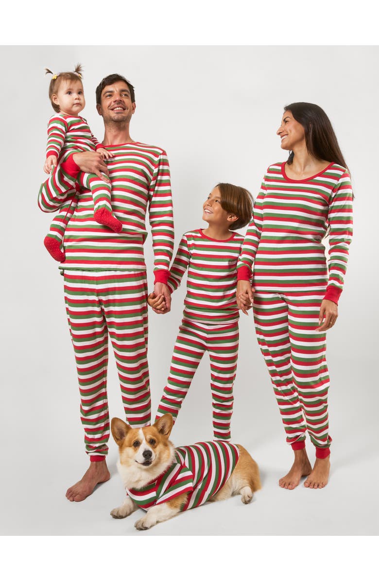 Leveret Kids Footed Striped Cotton Matching Family Holiday Pajamas, Alternate, color, Red White & Green