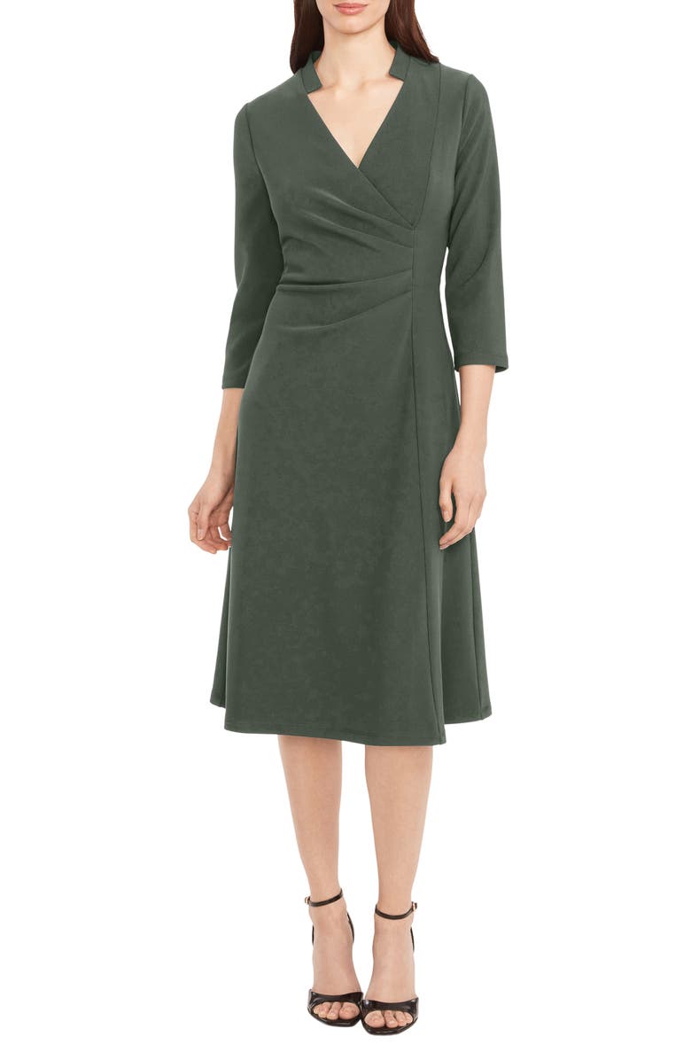 Maggy London Ruched Fit & Flare Midi Dress, Main, color, Thyme