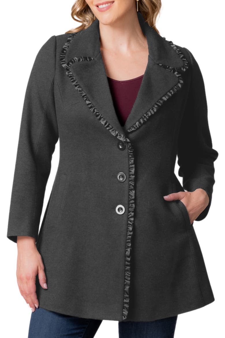 Juliette Satin Trim Princess Seam Coat, Alternate, color, GRAPHITE GREY