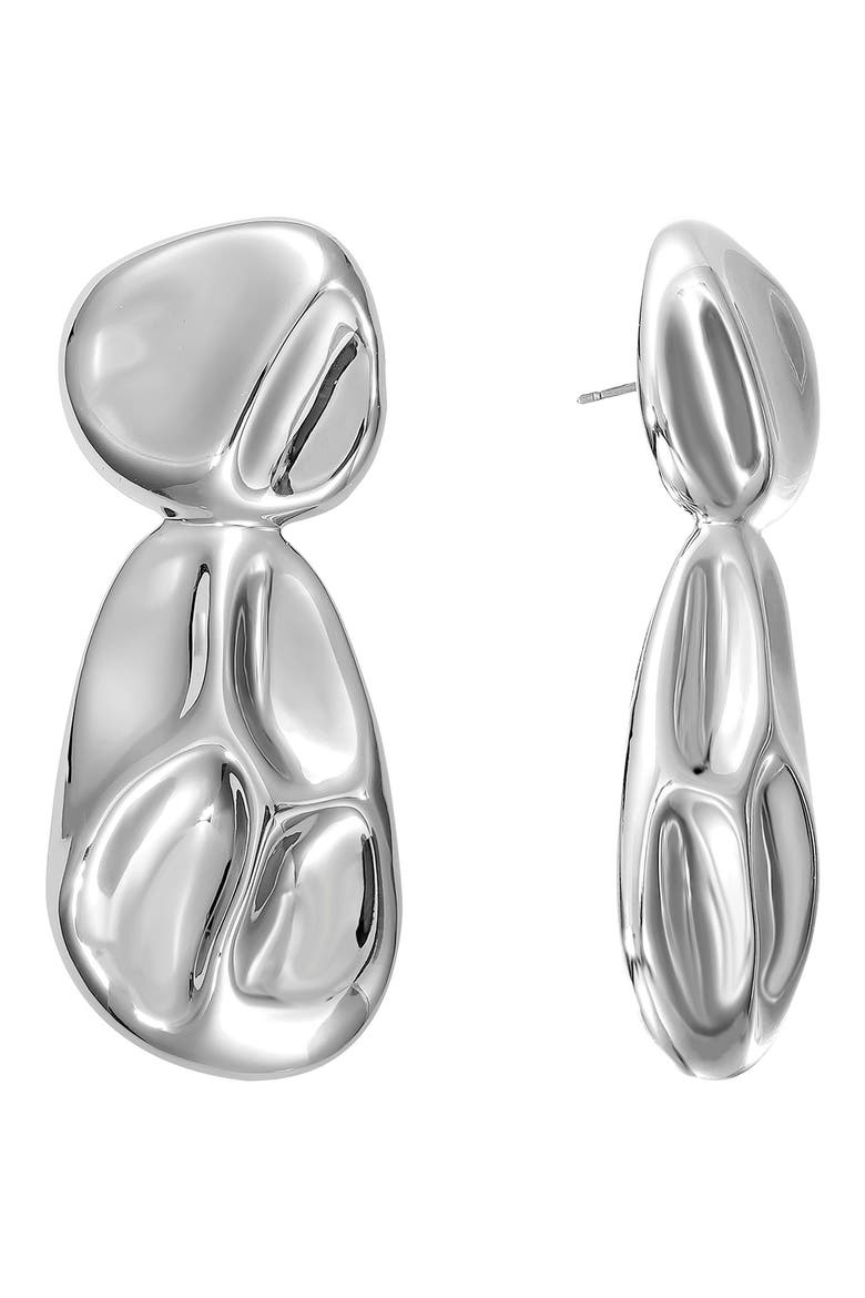 White Rhodium Plated Pebble Drop Earrings, Main, color, WHITE RHODIUM