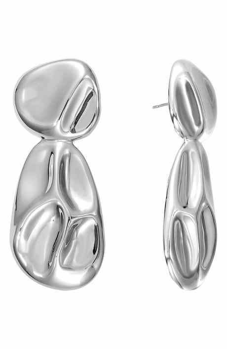 RIVKA FRIEDMAN White Rhodium Plated Pebble Drop Earrings