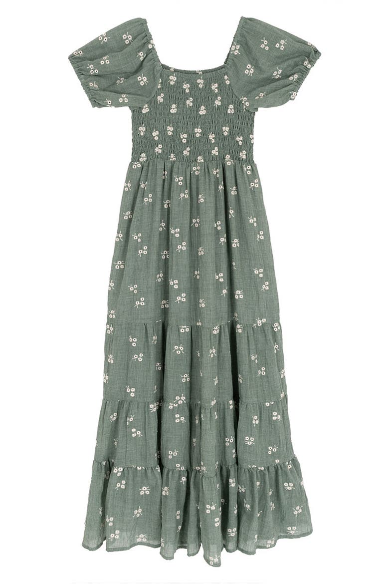 Kids' Embroidered Smocked Cotton Gauze Dress, Alternate, color, SAGE