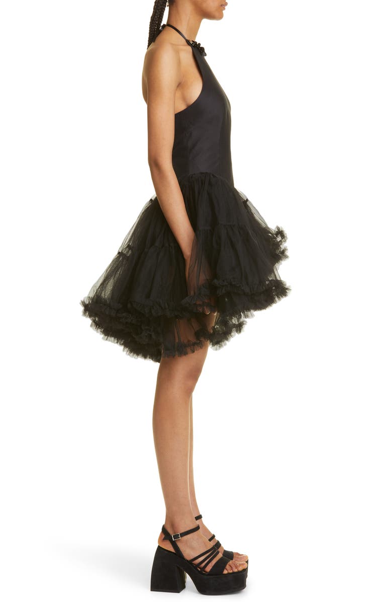 Shushu/Tong Asymmetric Halter Neck Tulle Dress, Alternate, color, Black