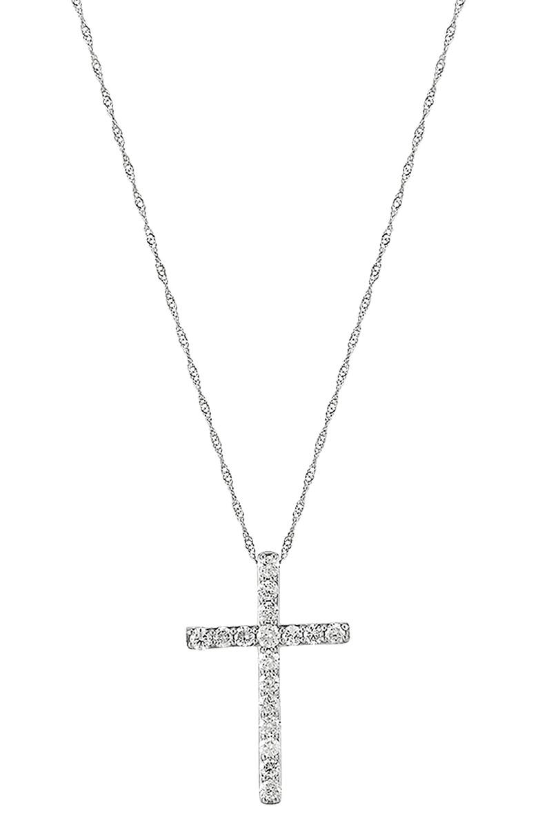 Frankie & Zoe 14K White Gold Diamond Cross Pendant Necklace, Main, color, White Gold