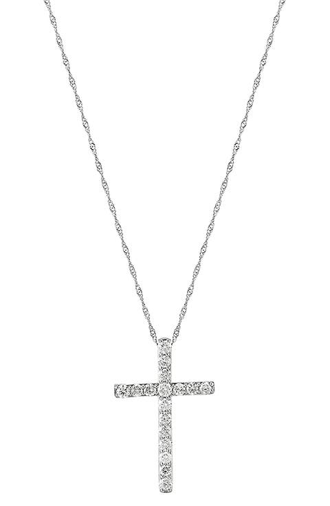 14K White Gold Diamond Cross Pendant Necklace