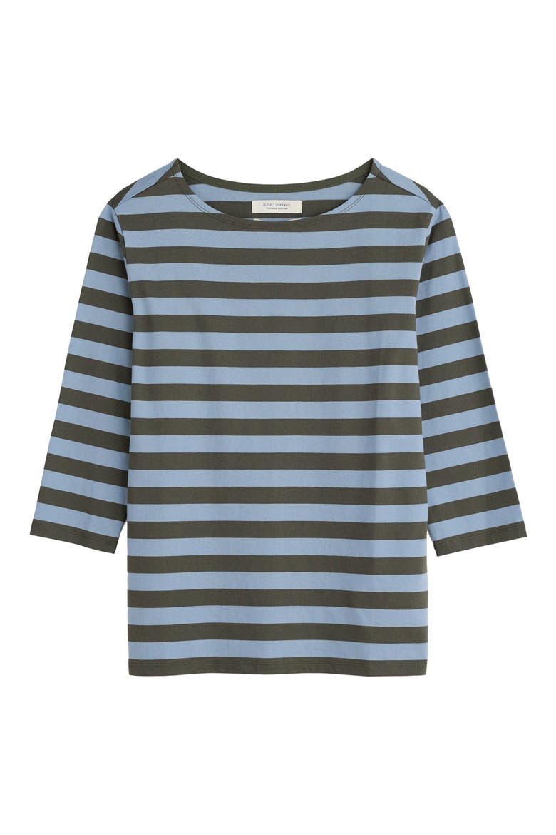 Sailor Stripe Three-Quarter Sleeve Organic Cotton Top, Alternate, color, CORNISH NORI