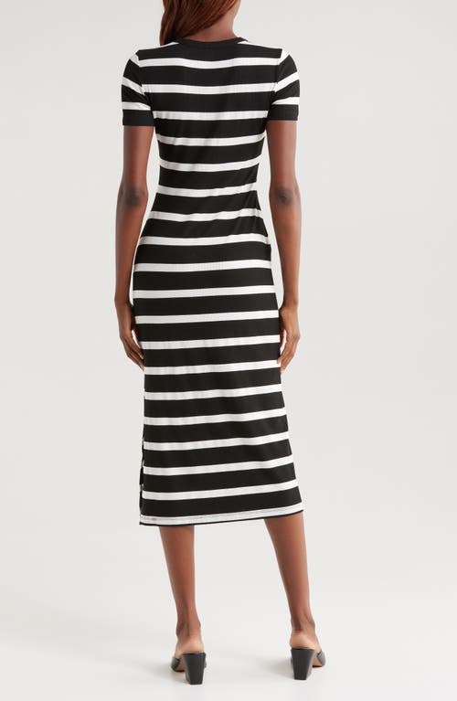 Vince Camuto Stripe Rib Sweater Midi Dress In Rich Black