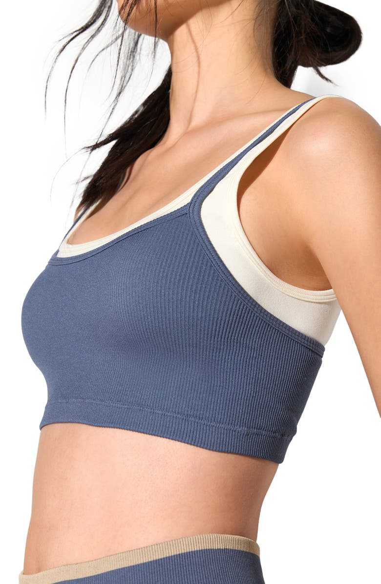 Spiritual Gangster Gemini Longline Sports Bra, Alternate, color, Vintage Indigo