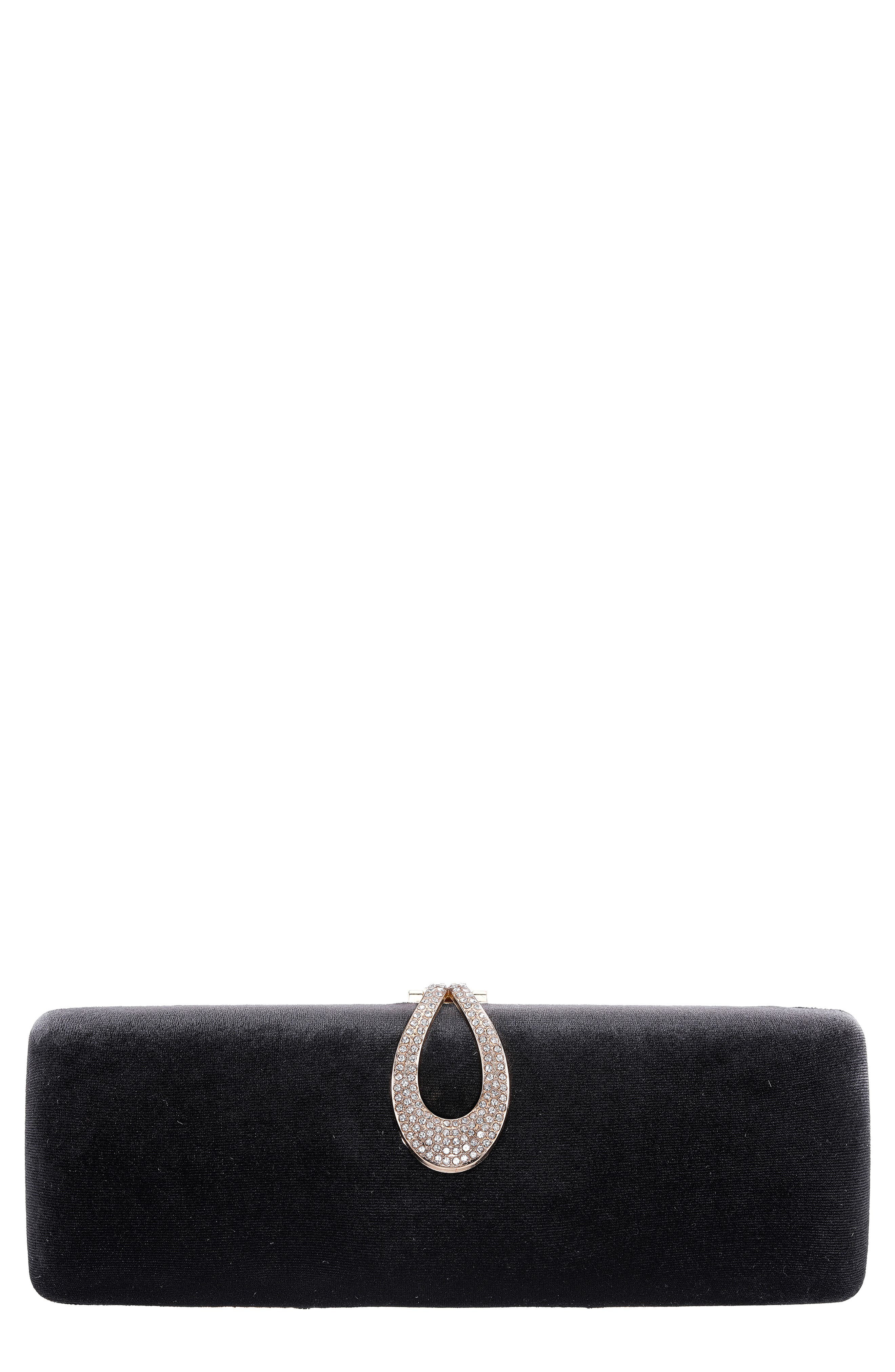 Rumi Velvet Clutch, Main, color, BLACK