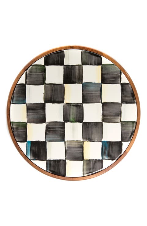 Courtly Check Enameled Steel & Acacia Wood Trivet