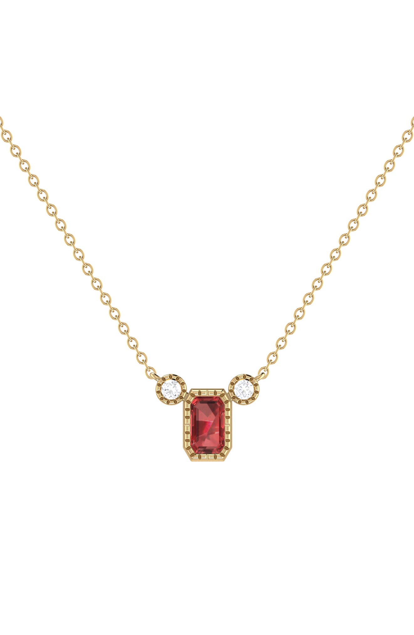 LuvMyJewelry La Vie Emerald Cut Garnet & Diamond Pendant Necklace - 0.04ct.