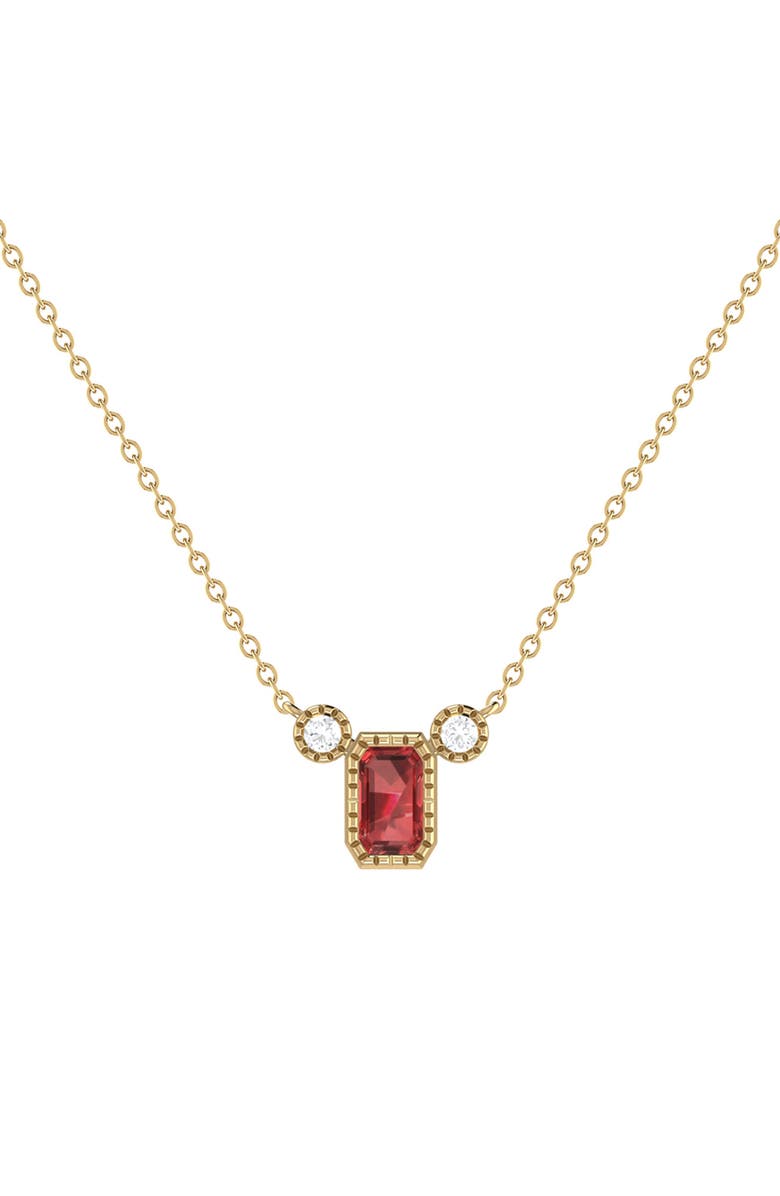 LuvMyJewelry La Vie Emerald Cut Garnet & Diamond Pendant Necklace - 0.04ct., Main, color, 14K Yellow Gold