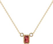 LuvMyJewelry La Vie Emerald Cut Garnet & Diamond Pendant Necklace - 0.04ct.