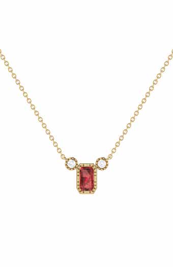 LuvMyJewelry La Vie Emerald Cut Garnet & Diamond Pendant Necklace - 0.04ct.