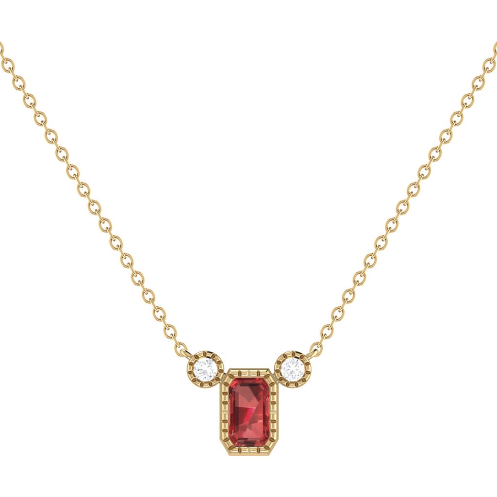 Luvmyjewelry La Vie Emerald Cut Garnet & Diamond Pendant Necklace In Gold