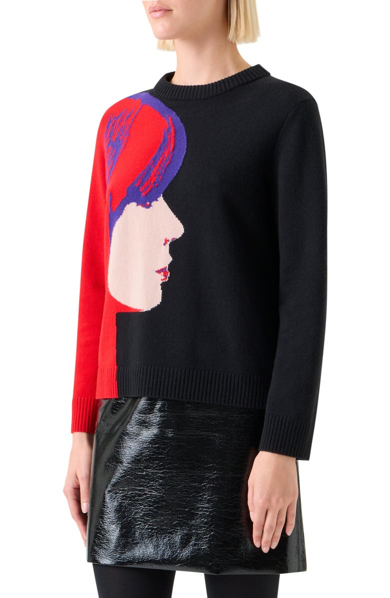 Akris punto Francoise Hardy Intarsia Virgin Wool & Cashmere Sweater, Alternate, color, Black-Multi