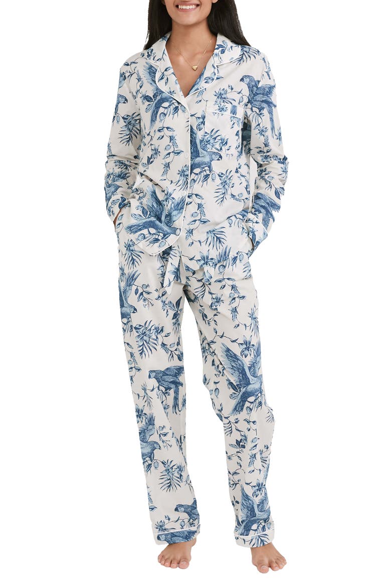 Long Sleeve Cotton Pajamas, Main, color, PARROT CREAM/ BLUE