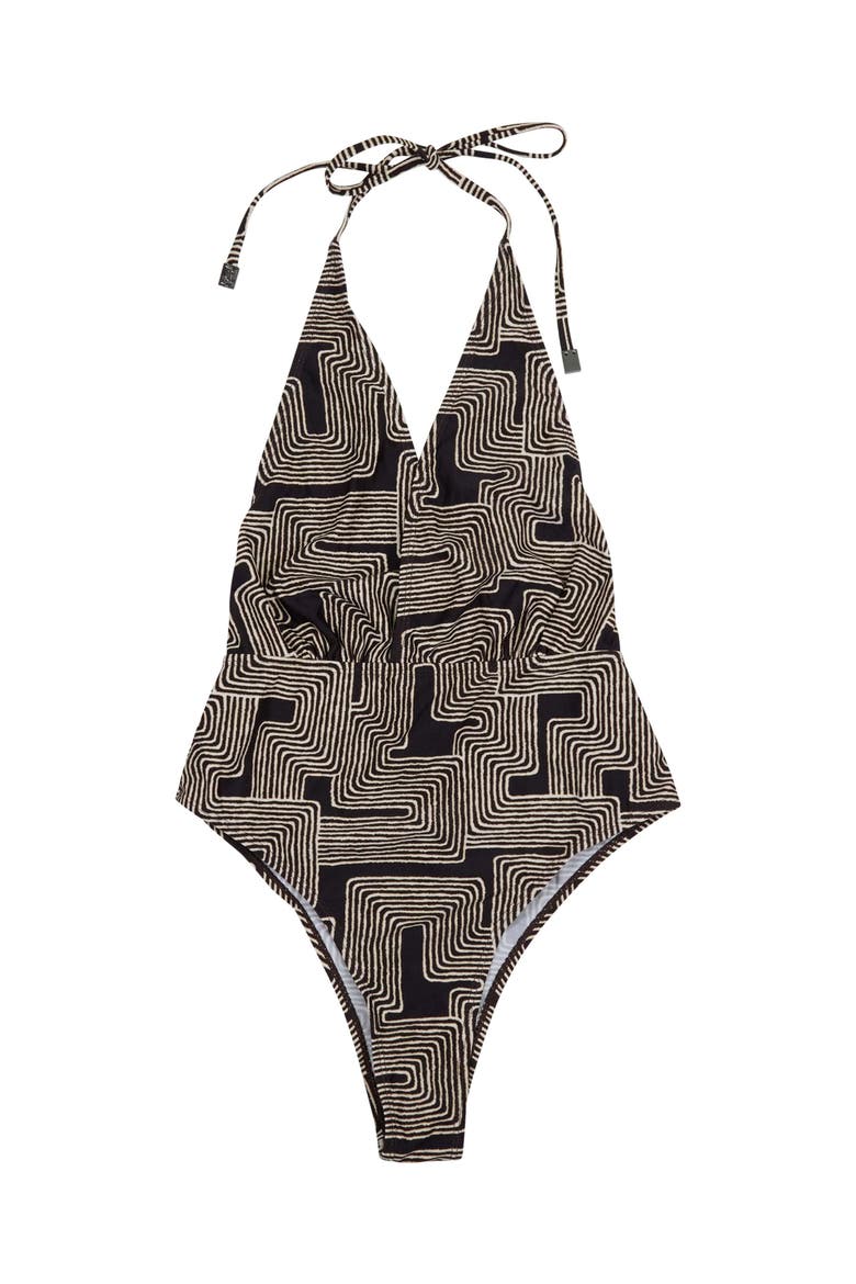 Inter Twine Womens Halter One-Piece Swimsuit, Alternate, color, Inter Twine Black