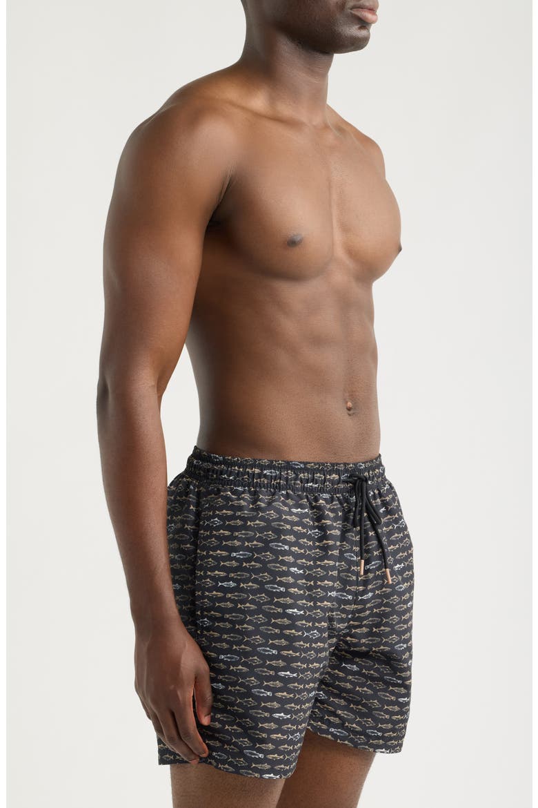 Danio Fish Print Swim Trunks, Alternate, color, BLACK