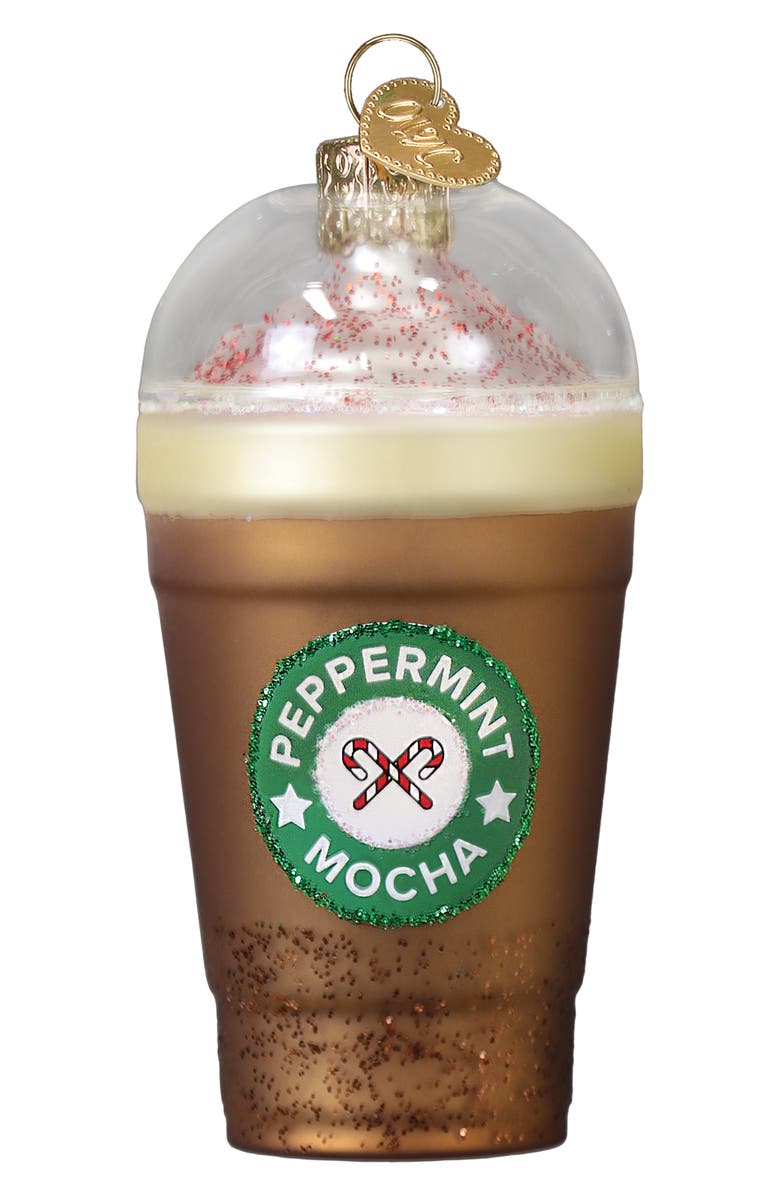 Old World Christmas Peppermint Mocha Glass Ornament, Main, color, Brown/White/Green