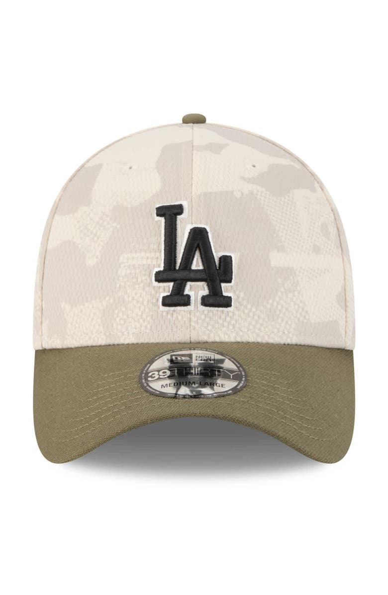 New Era Men's New Era Light Beige/Olive Los Angeles Dodgers 2025 Armed Forces Day 39THIRTY Flex Hat, Alternate, color, Light Beige