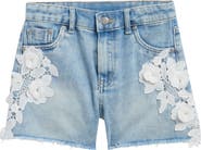 Tractr Kids' Floral Lace Denim Shorts