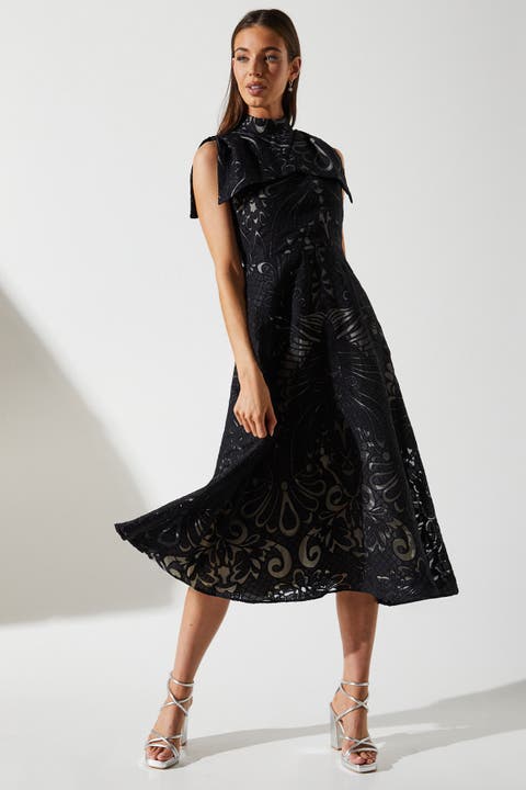 Bow Sleeve Jacquard Dress