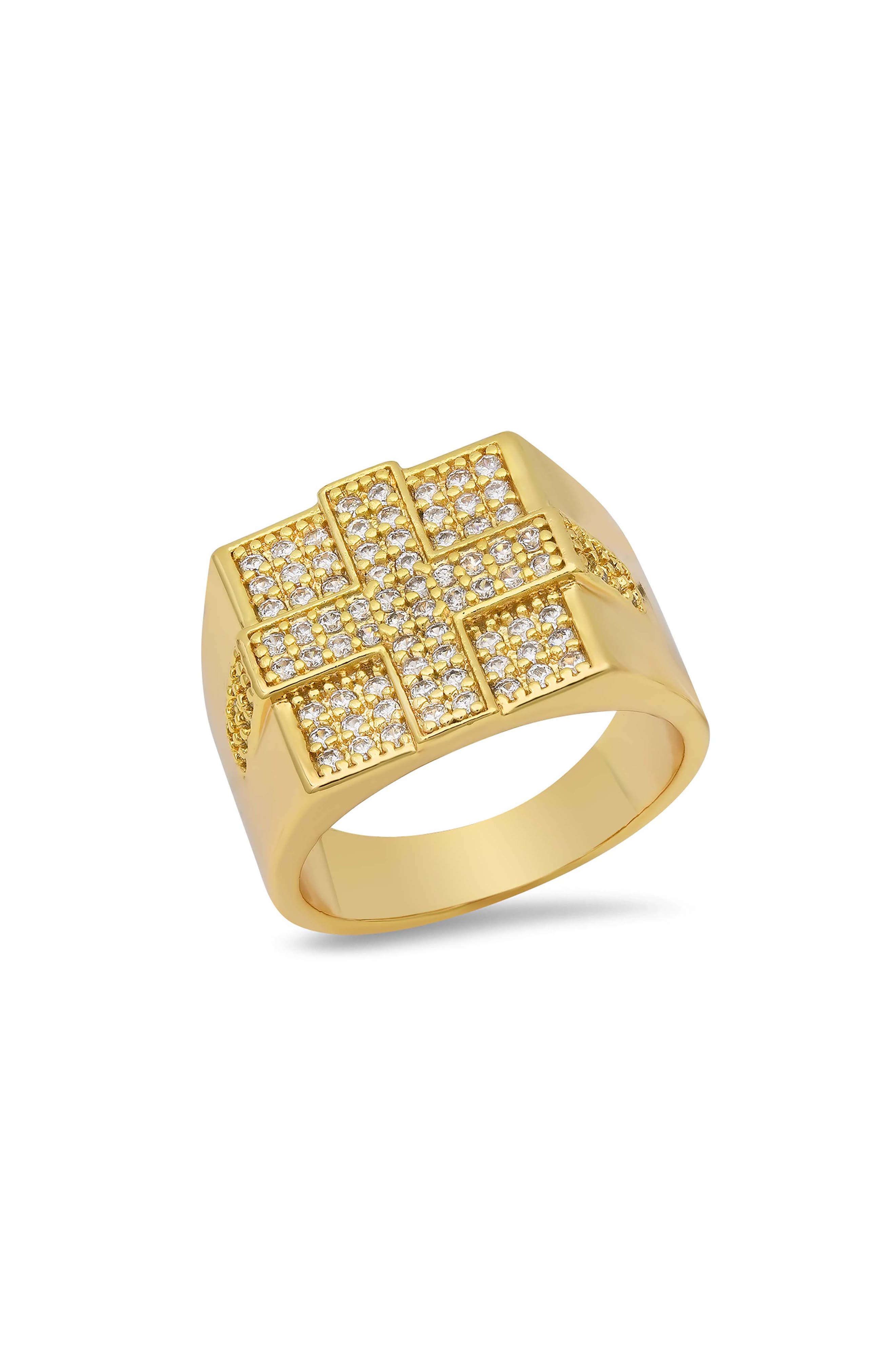Men's 18k Gold Plated Pavé Cross Ring