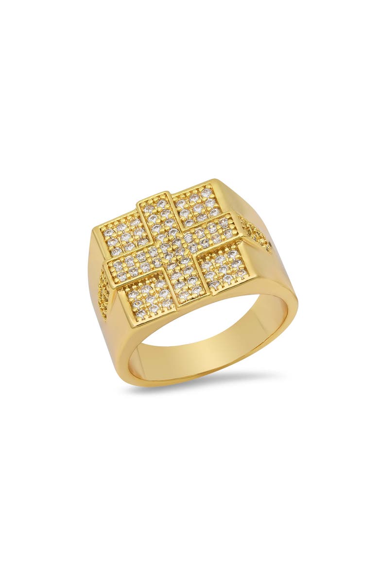 Men's 18k Gold Plated Pavé Cross Ring, Main, color, GOLD