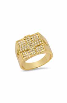 Men's 18k Gold Plated Pavé Cross Ring